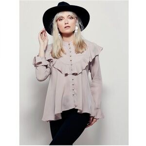 Free people Molly silk ruffle button up top.